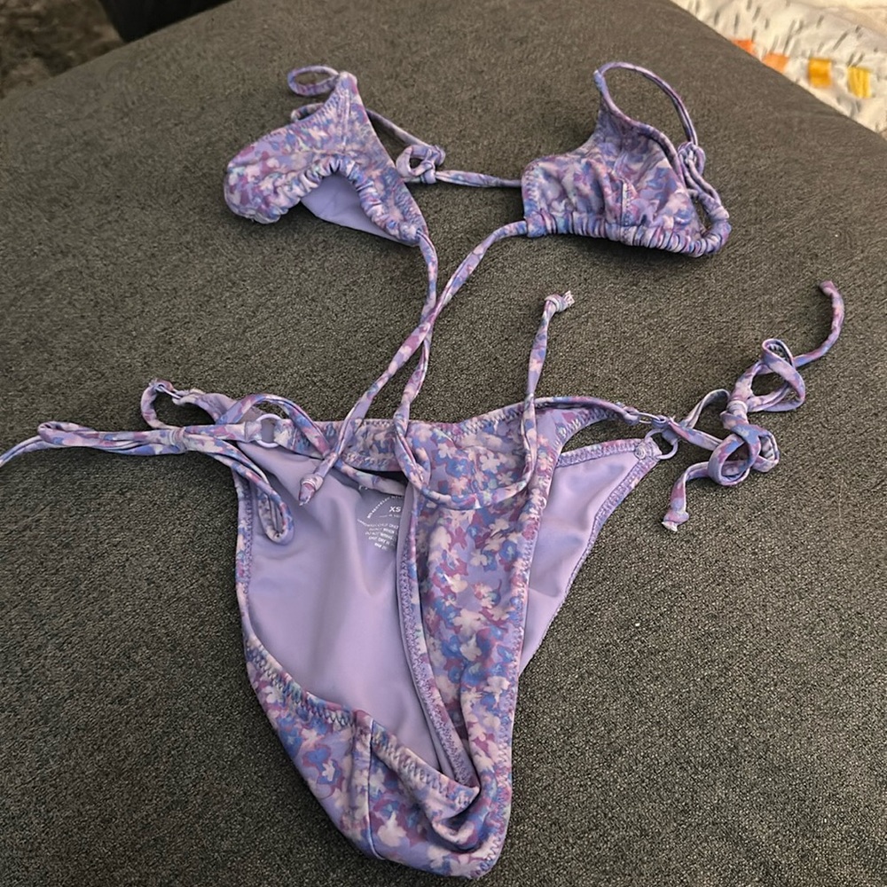 Pacsun Purple Floral Tie Front Swim Top AND Cheeky Tie Swim Bottoms